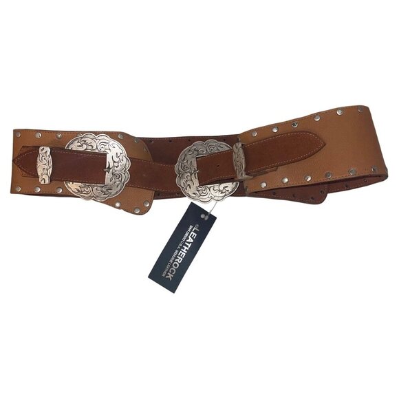 Leather Rock Vintage Womens Belt Size XL Deadstock Double Buckle Wide Studded main image 4